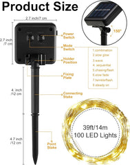 Treela 9 Pack Solar String Lights for Outside, 39 ft 100 LED Outdoor Fairy Lights Waterproof Copper Wire 8 Modes Solar Twinkle Lights for Patio Garden Tree Yard Party Decor(Warm White)