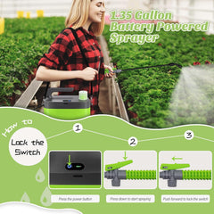 Battery Powered Garden Sprayer, 1.35 Gallon Electric Sprayer with USB Rechargeable Handle, 3 Mist Nozzles, Retractable Wand, Battery Pump Sprayers with Adjustable Shoulder Strap for Lawn and Yard