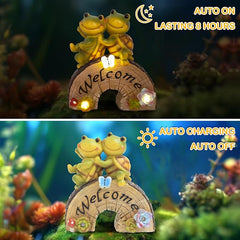 Attivolife Garden Statue Turtle Welcome Decor, Outdoor Solar Light Cute Succulent Frog Face Figurines LED, Patio Lawn Porch Yard Balcony Decor, Unique Housewarming Birthday Gift for Mom Women