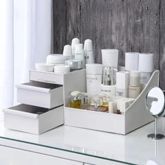 White Drawer Makeup Organizer Box, Plastic Cosmetic Storage for Vanity, Desk, Dorm, Skincare & Dressing Table