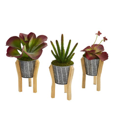 12” Succulent Artificial Plant in Tin Planter with Legs (Set of 3)