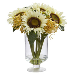 12” Sunflower & Sedum Artificial Arrangement in Vase