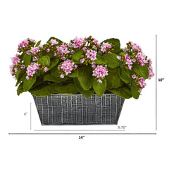 14” Kalanchoe Artificial Plant in Black Embossed Planter