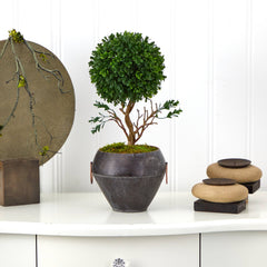 18” Boxwood Topiary Artificial Tree in Metal Bowl (Indoor/Outdoor)