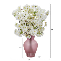 18” Cherry Blossom Arrangement in Rose Colored Vase