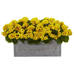 18” Geranium Artificial Plant in Stone Planter UV Resistant (Indoor/Outdoor)