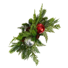 18" Holiday Winter Cedar Pine Artificial Table Christmas Arrangement with Ornaments, Home Décor"
