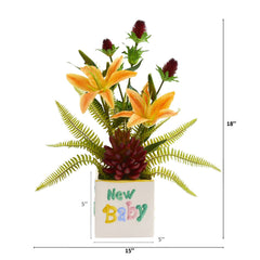 18” Lily, Thistle and Succulent Artificial Arrangement in Vase