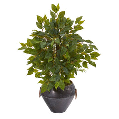 18” Mini Ficus Artificial Tree in Metal Bowl
