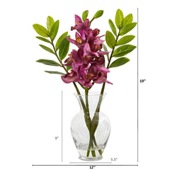 19” Cymbidium Orchid and Faux Zamioculcas Artificial Arrangement