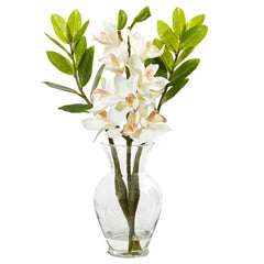 19” Cymbidium Orchid and Faux Zamioculcas Artificial Arrangement