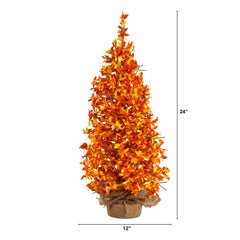2' Harvest Halloween Artificial Christmas Tree Pre-Lit with 50 LED lights in Burlap Base