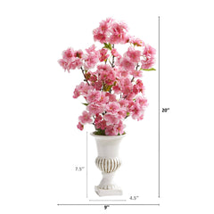 20” Cherry Blossom Artificial Arrangement in White Urn (Set of 2)