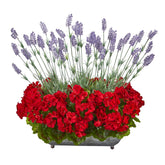 20” Geranium and Lavender Artificial Plant in in Metal Tray