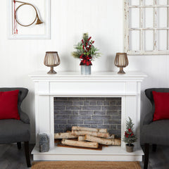 20" Holiday Winter Greenery, Pinecone and Berries with Buffalo Plaid Bow Christmas Arrangement"