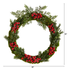 20” Iced Pine and Berries Artificial Christmas Wreath