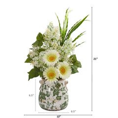 21” Gerber Daisy, Lilac and Grass Artificial Arrangement in Floral Vase
