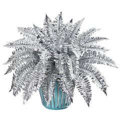 21” Metallic Silver Boston Fern Artificial Plant in Turquoise Planter with Silver Trimming