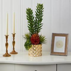21” Mixed Succulent Artificial Plant in Gold Planter