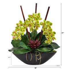 21” Phalaenopsis Orchid and Succulent Artificial Arrangement in Black Vase