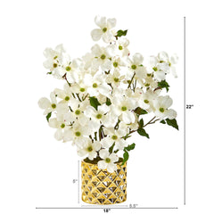 22” Dogwood Artificial Arrangement in Gold Vase