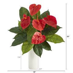 23” Anthurium Artificial Plant Artificial Plant in White Planter