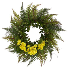 23” Assorted Fern and Daisy Artificial Wreath