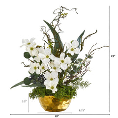 23” Dogwood Artificial Arrangement in Gold Vase
