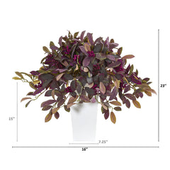 23” Fall Laurel Leaf with Berries Artificial Plant in White Planter