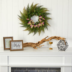 23” Fern and Phalaenopsis Orchid Artificial Wreath