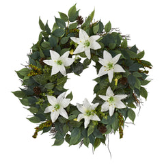 23” Mixed Ruscus, Lily, Fittonia and Berries Artificial Wreath