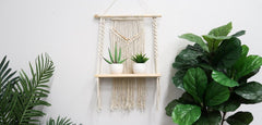 24" Boho Chic Wood Macrame Single Shelf Woven Beads Wall Art Décor"