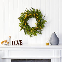 24” Mixed Fern and Forsythia Artificial Wreath