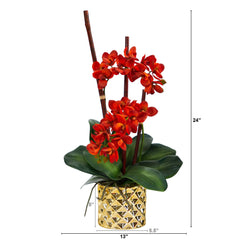 24” Phalaenopsis Orchid Artificial Arrangement in Gold Vase