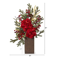 25” Hydrangea and Holly Berry Artificial Arrangement