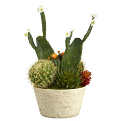 26” Cactus Garden Artificial Plant in White Planter