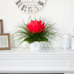 26” Musella and Grass Artificial Arrangement in White Vase