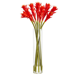 28” Star Bromeliad Artificial Arrangement in Cylinder Vase