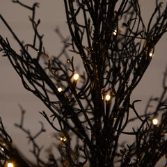 3’ Pre-Lit Halloween Black Twig Artificial Fall Tree in Burlap Planter with 42 Warm White LED Lights