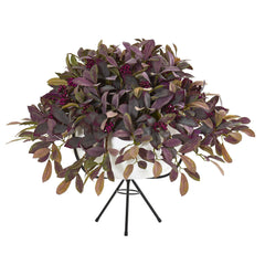 30” Fall Laurel Leaf with Berries Artificial Plant in White Planter with Metal Stand