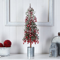30” Flocked Berry Artificial Christmas Tree in Decorative Planter