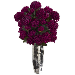 31” Mum Artificial Arrangement in Silver Vase