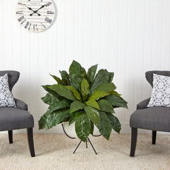 34” Bird’s Nest Fern Artificial Plant in White Planter with Metal Stand