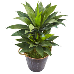 34” Double Agave Succulent Artificial Plant in Metal Planter
