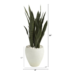 34” Sansevieria Artificial Plant in White Planter