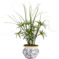 3.5’ Cyperus and Grass Artificial Plant in Vintage Floral Planter