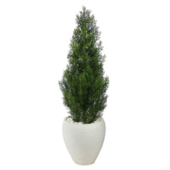3.5’ Mini Cedar Artificial Pine Tree in White Planter (Indoor/Outdoor)