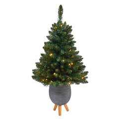 3.5’ Northern Rocky Spruce Artificial Christmas Tree with 50 Clear Lights and 154 Bendable Branches in Gray Planter with Stand