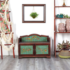 36’’ Antique Floral Art Bench with Drawers