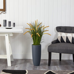 37” Onion Grass Artificial Plant in Gray Planter